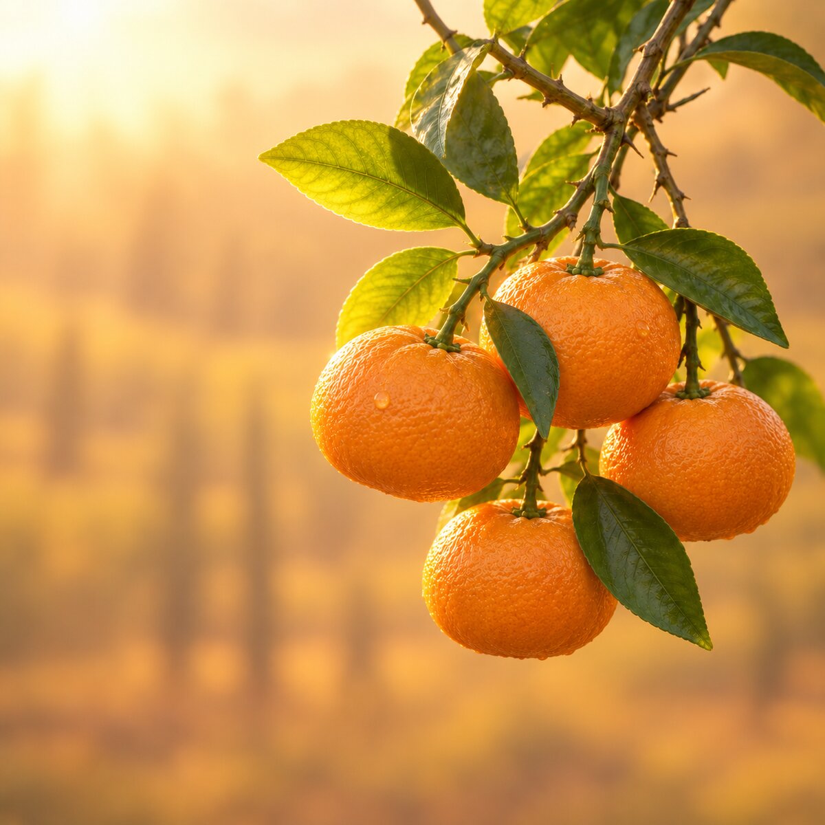 Fresh Peruvian mandarins mandarina peruana on the tree at sunrise